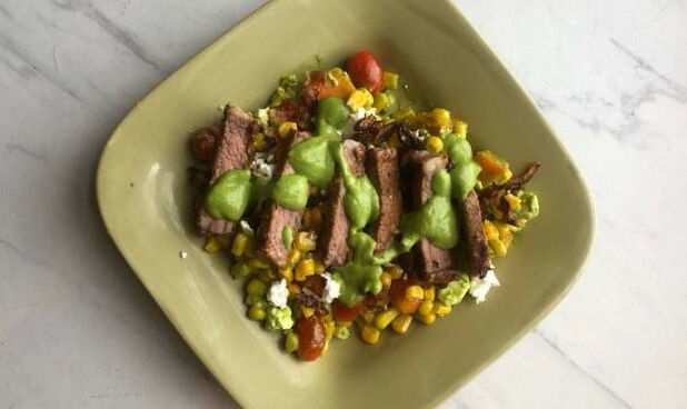 Steak and Corn Salad with Green Tahini Dressing